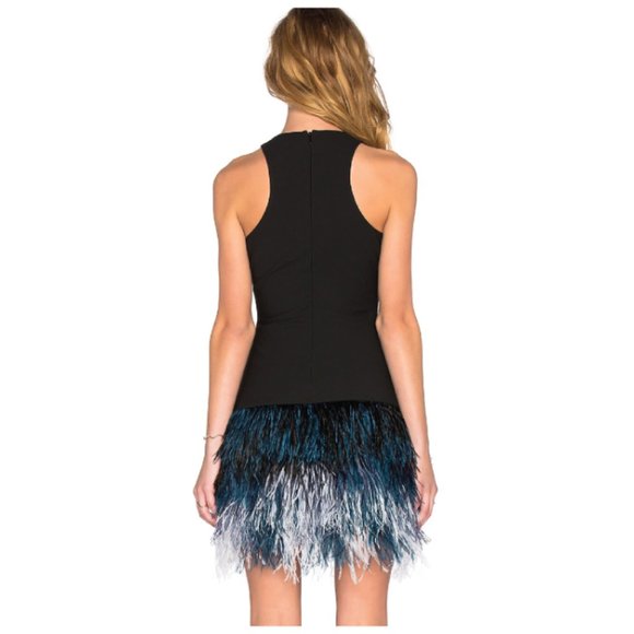 Designer Ostrich Feather Short Black/Blue Ombre Dress Size 4 MSRP $565 - Picture 3 of 8